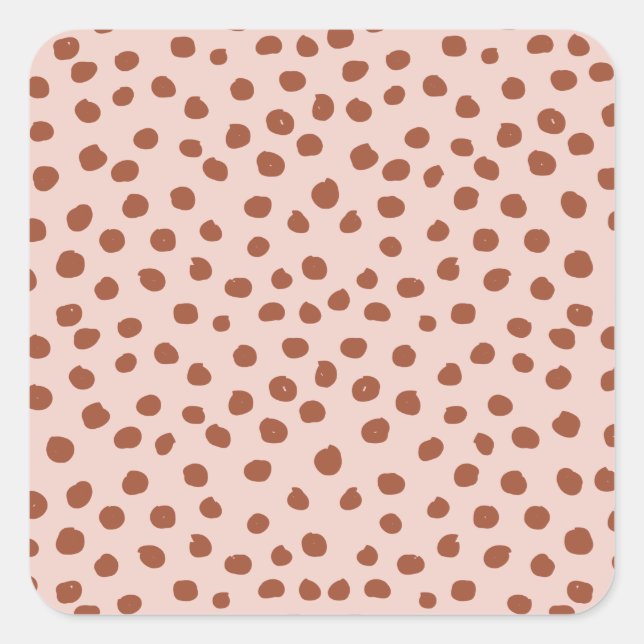 Dots in Peach and Brown Dalmatian Spots Square Sticker (Front)