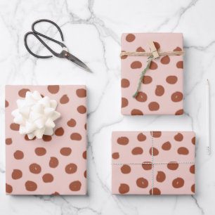 Dots in Peach and Brown Dalmatian Spots Wrapping Paper Sheet