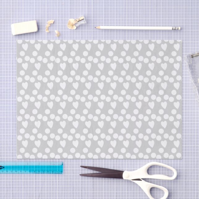 Dots & love hearts pattern white grey tissue paper (Craft)