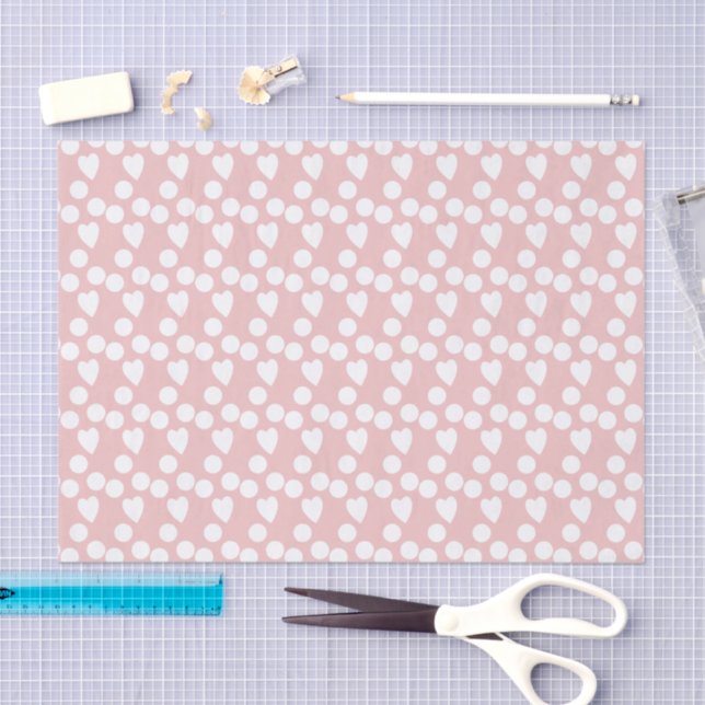 Dots & love hearts pattern white pink tissue paper (Craft)