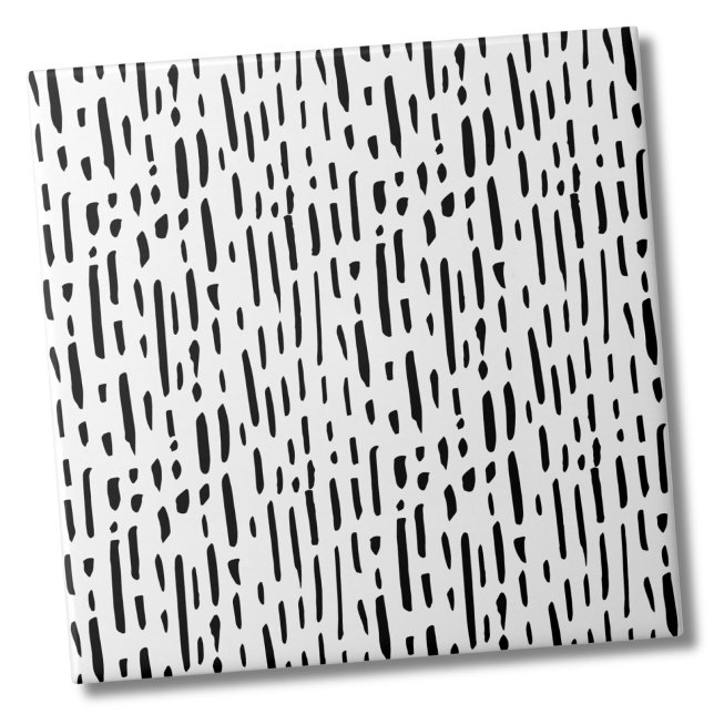Dots Pattern Black White Stripes Tile (Dots Pattern Black White Stripes Ceramic Tile)