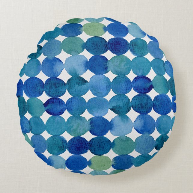 Dots pattern - blue and green round cushion (Front)