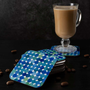 Dots pattern - blue and green square paper coaster