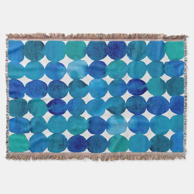 Dots pattern - blue and green throw blanket (Front)