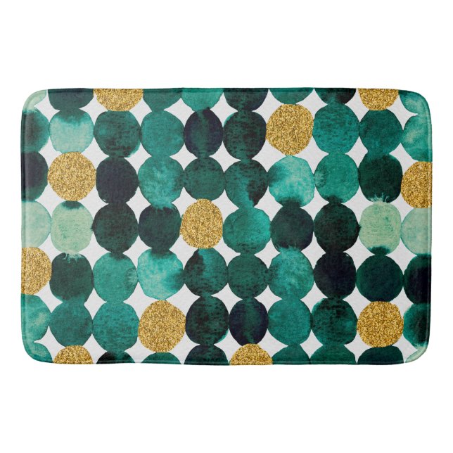 Dots pattern - emerald and gold glitter bath mat (Front)
