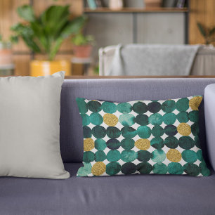 Dots pattern - emerald and gold glitter decorative cushion