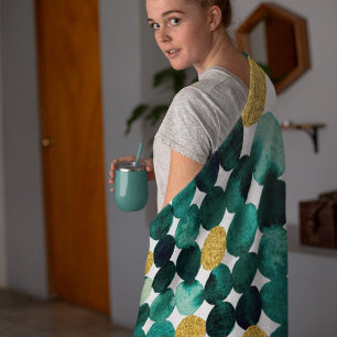 Dots pattern - emerald and gold glitter fleece blanket