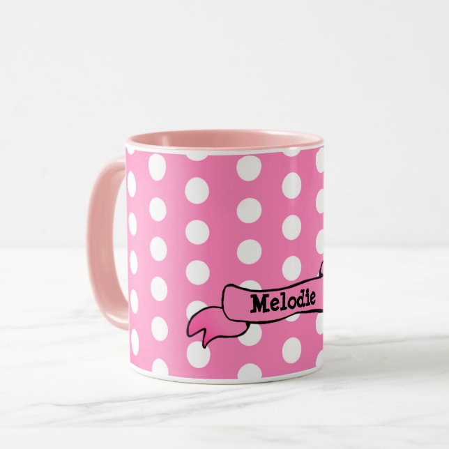 Dots Pink Personalized Ringer Combo Mug (Front Left)