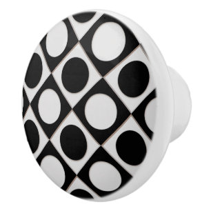 Dots & Squares / black white + your ideas Ceramic Knob