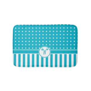Dots Stripes Monogram Turquoise Bath Mat