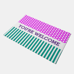 Dots & Stripes Pattern White + your backgr. & idea Doormat