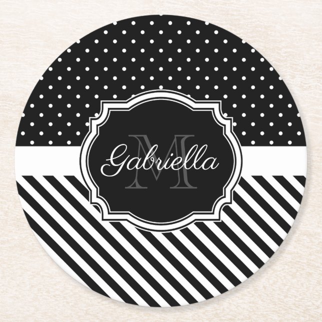 Dots & Stripes Round Paper Coaster (Front)