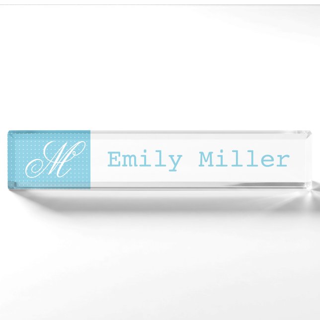 dots turquoise Custom Monogram Desk Name Plate (Front)