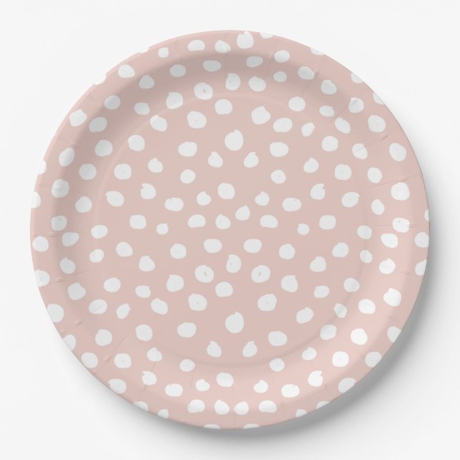 Dots Wild Animal Print Blush Pink And White Spots Paper Plate (Front)