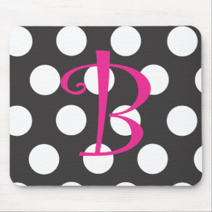 Dotted Black/Hot Pink Mousepad Initial "B"
