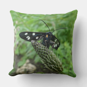 Dotted Black Tropical Butterfly Throw Pillow