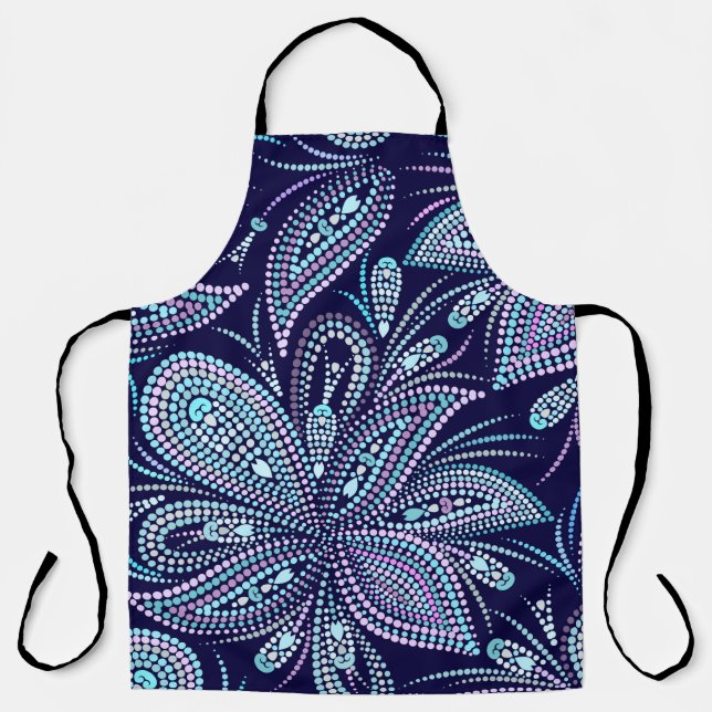 Dotted blue pattern with paisley and beads. Orname Apron (Front)