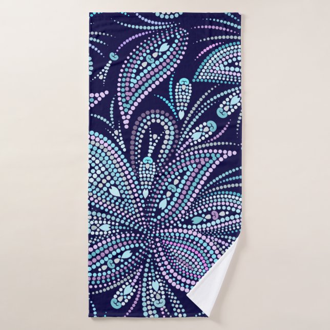 Dotted blue pattern with paisley and beads. Orname Bath Towel (Bath Towel)