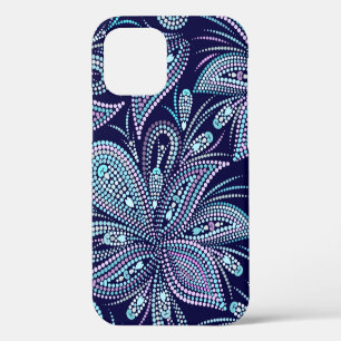 Dotted blue pattern with paisley and beads. Orname iPhone 12 Case