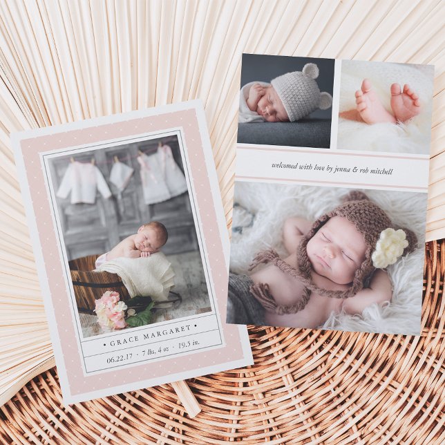 Dotted Blush | Double Sided Birth Announcement (Creator Uploaded)
