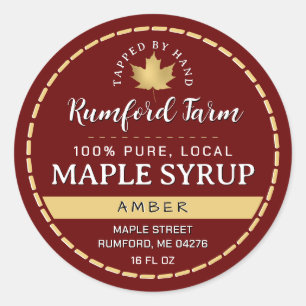 Dotted Border Gold Leaf Traditional Maple Syrup    Classic Round Sticker