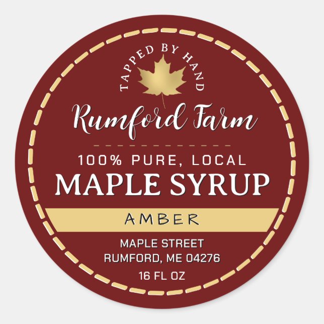 Dotted Border Gold Leaf Traditional Maple Syrup    Classic Round Sticker (Front)