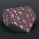 Dotted Botanical Pattern Rose Gold Dark Mauve Tie<br><div class="desc">This elegant necktie features a pattern of small,  stylised botanical motifs divided by dotted lines in rose gold faux foil on a dark mauve purple background. Ideal for groomsmen in a purple and rose gold themed wedding.</div>