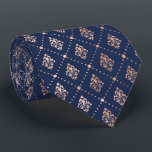 Dotted Botanical Pattern Rose Gold Navy Blue Tie<br><div class="desc">This elegant necktie features a pattern of small,  stylised botanical motifs divided by dotted lines in rose gold faux foil on a navy blue background. Ideal for groomsmen in a navy blue and rose gold themed wedding.</div>