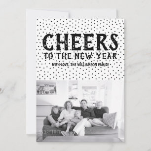 Dotted Cheers to the New Year Photo Card   Black