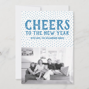 Dotted Cheers to the New Year Photo Card   Blue