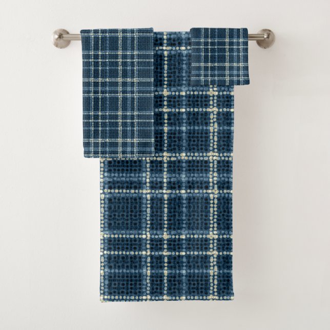 Dotted chequered pattern. Grey-blue. Bath Towel Set (Insitu)