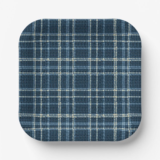 Dotted chequered pattern. Grey-blue. Paper Plate (Front)