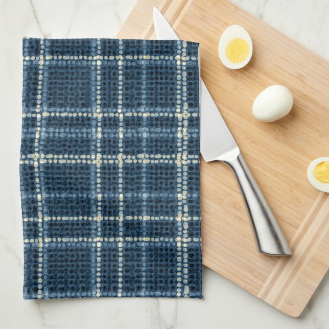 Dotted chequered pattern. Grey-blue. Tea Towel (Quarter Fold)