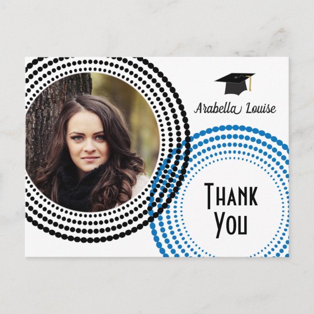 Dotted Circles | Photo Graduation Thank You Postcard (Front)