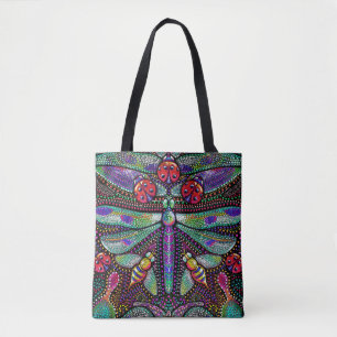 Dotted dragonfly printed tote shopping bag