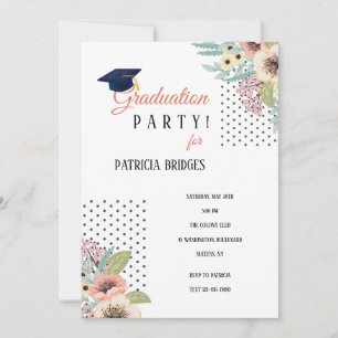 Dotted Floral Graduation Party Invitation