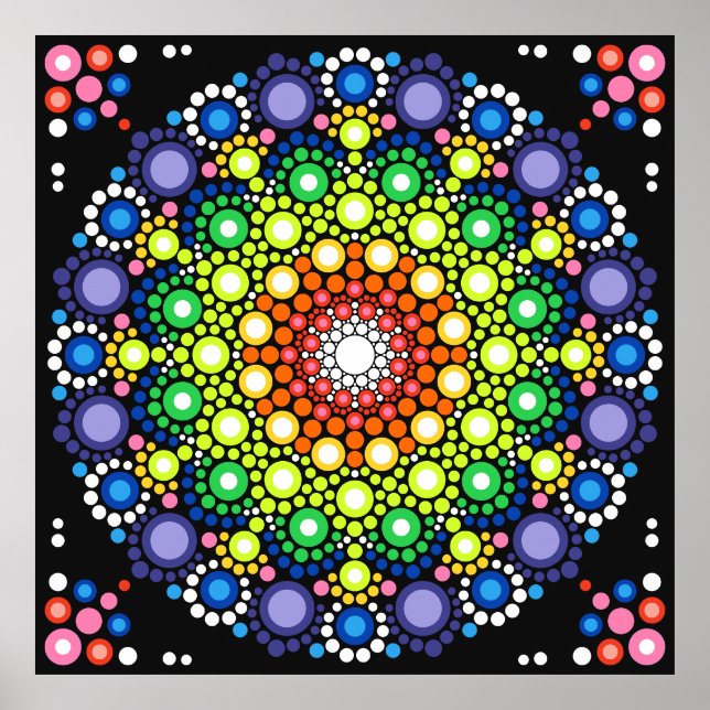Dotted Floral Mandala Retro Hippie Dots Poster (Front)