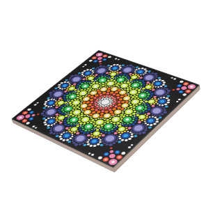 Dotted Floral Mandala Retro Hippie Dots Tile