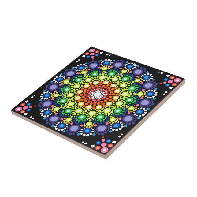 Dotted Floral Mandala Retro Hippie Dots Tile (Side)