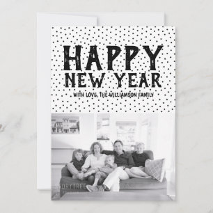 Dotted Happy New Year Photo Card Black