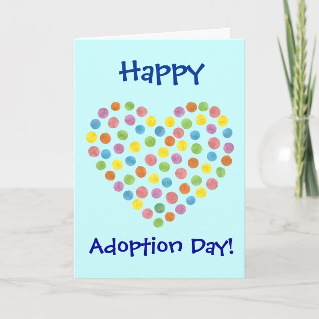 dotted heart Happy Adoption Day Card (Front)