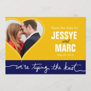 Dotted Heart Photo Save the Date yellow navy