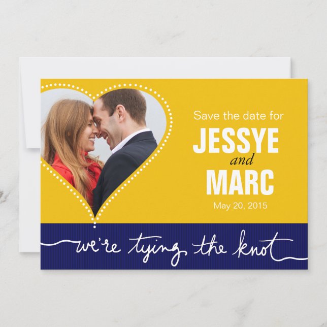 Dotted Heart Photo Save the Date yellow navy (Front)