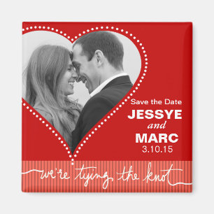 Dotted Heart Save the Date red coral Magnet