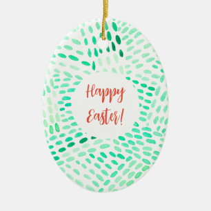 Dotted lines green pattern Easter Ceramic Tree Decoration