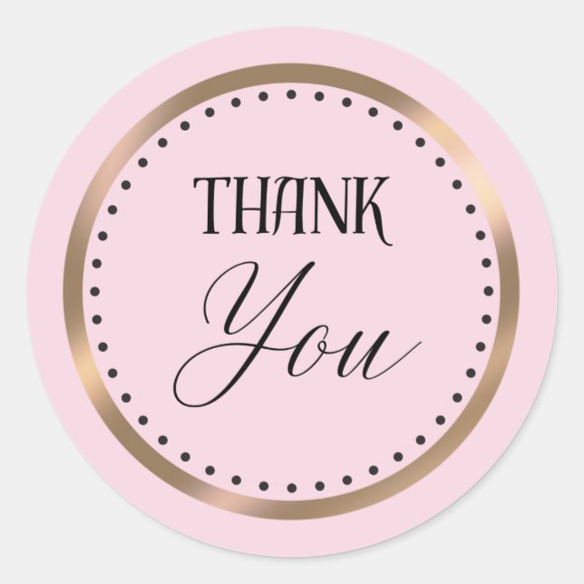 Dotted Love: Pink and Gold Thank You Classic Round Sticker (Front)