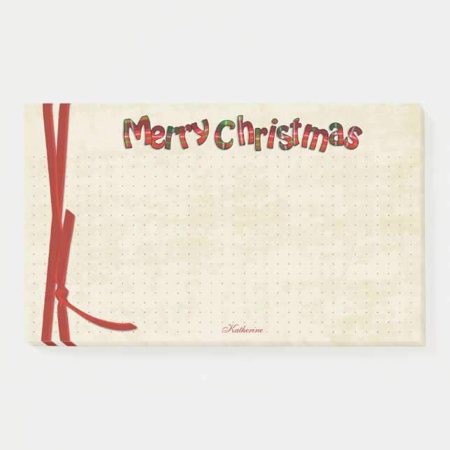 Dotted | Merry Christmas Tartan Pattern Typography Post-it Notes (Front)