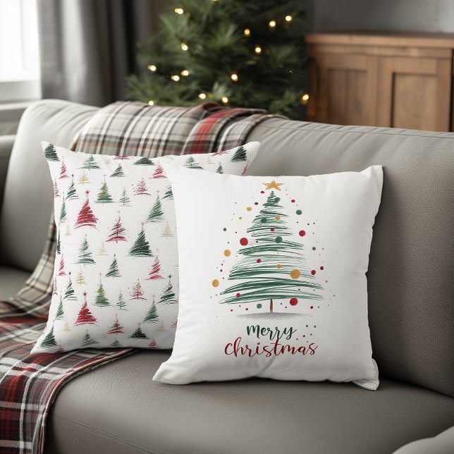 Dotted Minimalist Brushstroke Christmas Tree Cushion (Creator Uploaded)