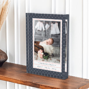 Dotted Navy   Baby Birth Stats & Photo Block