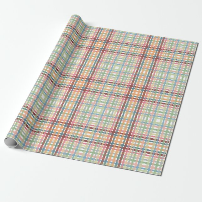 Dotted Pastel Plaid Pattern  Wrapping Paper (Unrolled)